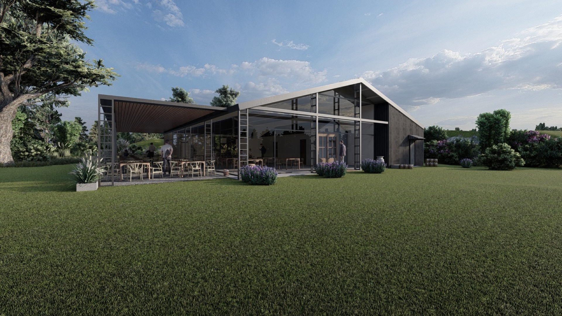 Render del futuro restaurante de Juana Urbana entre los viñedos
